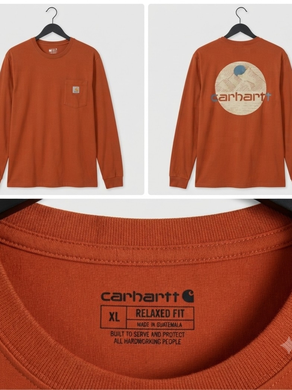 Carhartt Men's Long-Sleeve Crewneck Pocket Tee in Rust Orange